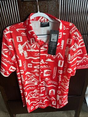 Spyder Red and White Short-Sleeve Button-Up Casual Shirt